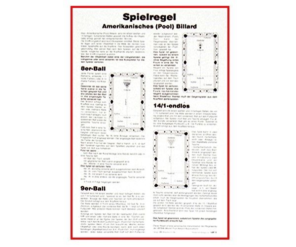 Spielregel Pool auf Karton mit Aufhängung GTBillard
