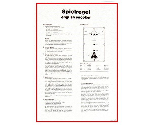 Spielregel Snooker auf Karton mit Aufhängung GTBillard